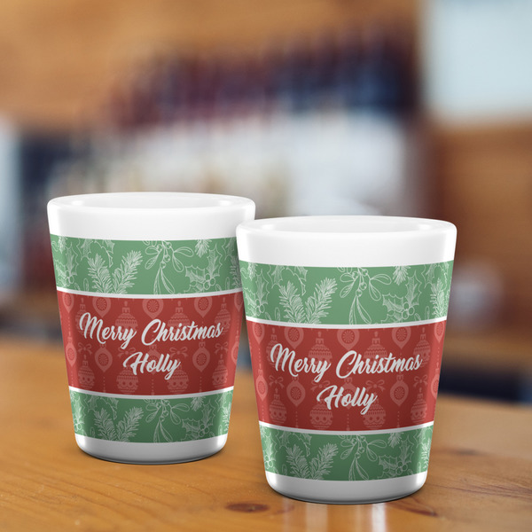 Christmas Holly Shot Glass - White - LIFESTYLE