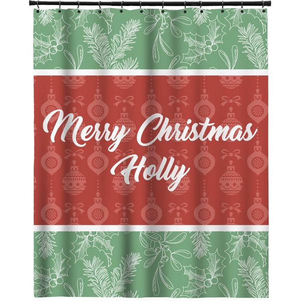 Custom Christmas Holly Extra Long Shower Curtain - 70"x84" (Personalized)