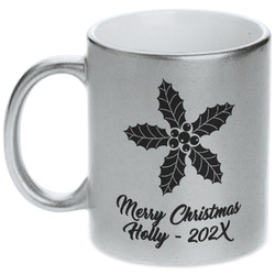 Christmas Holly Metallic Silver Mug (Personalized)