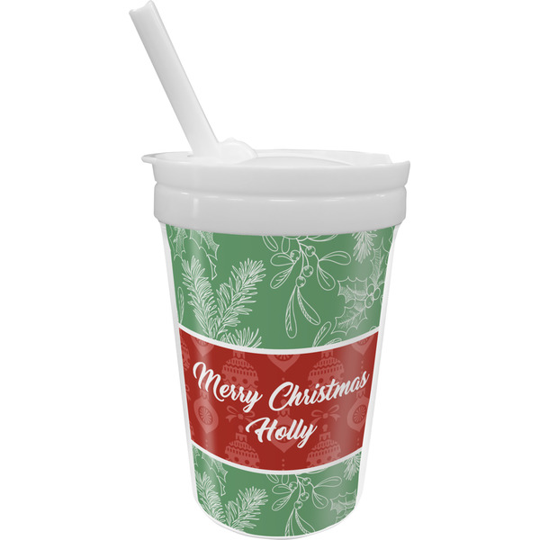 Custom Christmas Holly Sippy Cup with Straw (Personalized)