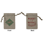 Christmas Holly Small Burlap Gift Bag - Front & Back (Personalized)
