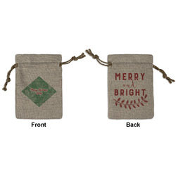 Christmas Holly Small Burlap Gift Bag - Front & Back (Personalized)