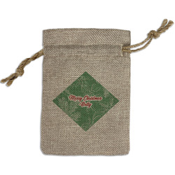 Christmas Holly Small Burlap Gift Bag - Front (Personalized)