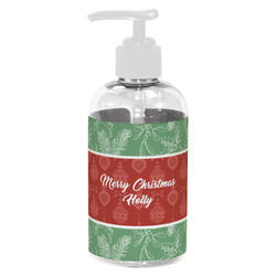 Christmas Holly Plastic Soap / Lotion Dispenser (8 oz - Small - White) (Personalized)