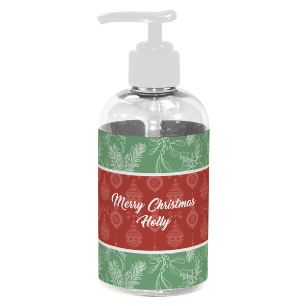 Custom Christmas Holly Plastic Soap / Lotion Dispenser (8 oz - Small - White) (Personalized)