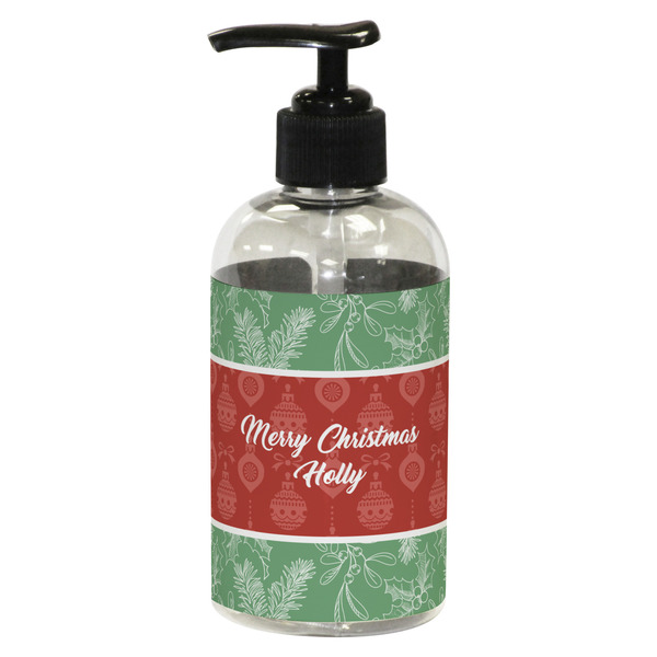 Custom Christmas Holly Plastic Soap / Lotion Dispenser (8 oz - Small - Black) (Personalized)