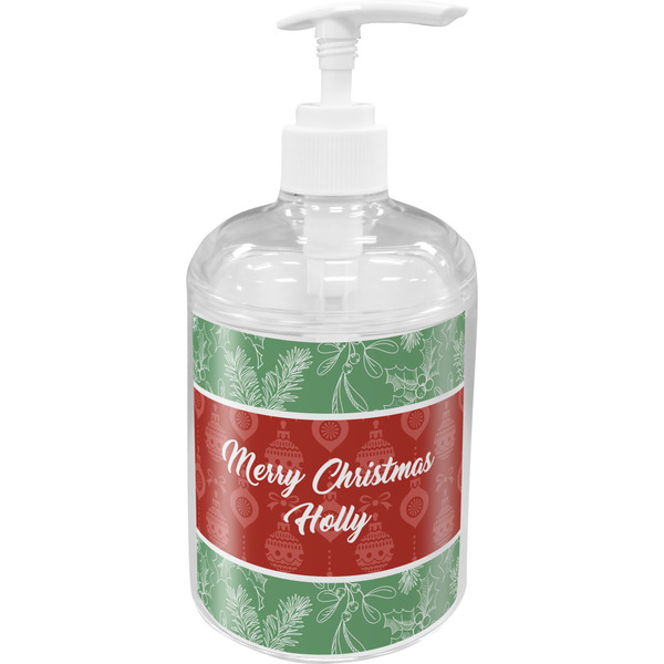 Custom Christmas Holly Acrylic Soap & Lotion Bottle (Personalized)