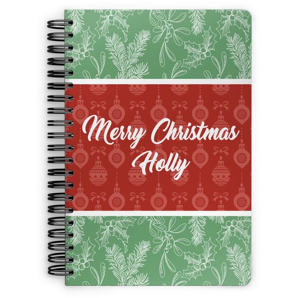 Custom Christmas Holly Spiral Notebook - 7x10 w/ Name or Text