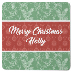 Christmas Holly Square Rubber Backed Coaster (Personalized)