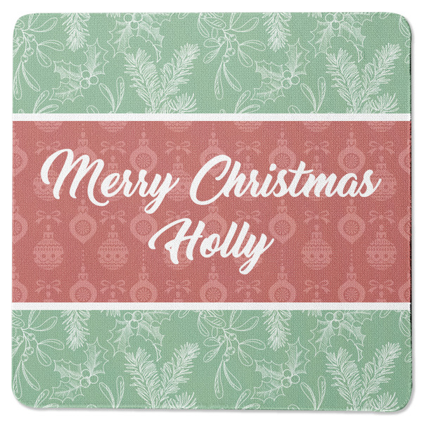 Custom Christmas Holly Square Rubber Backed Coaster (Personalized)