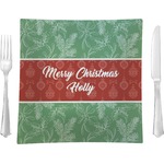 Christmas Holly 9.5" Glass Square Lunch / Dinner Plate- Single or Set of 4 (Personalized)