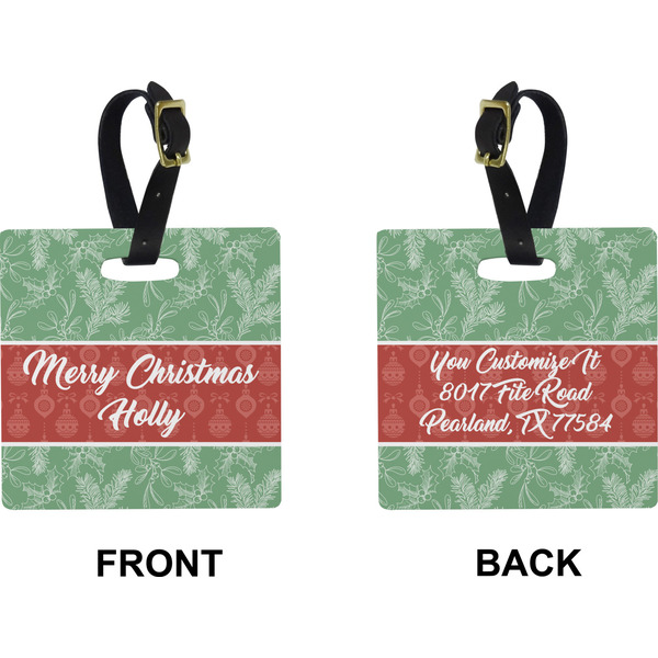 Christmas Holly Square Luggage Tag (Front + Back)