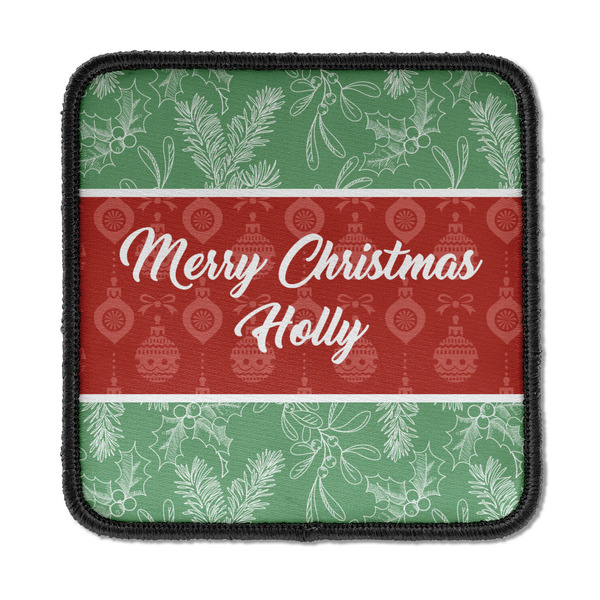 Custom Christmas Holly Iron On Square Patch w/ Name or Text