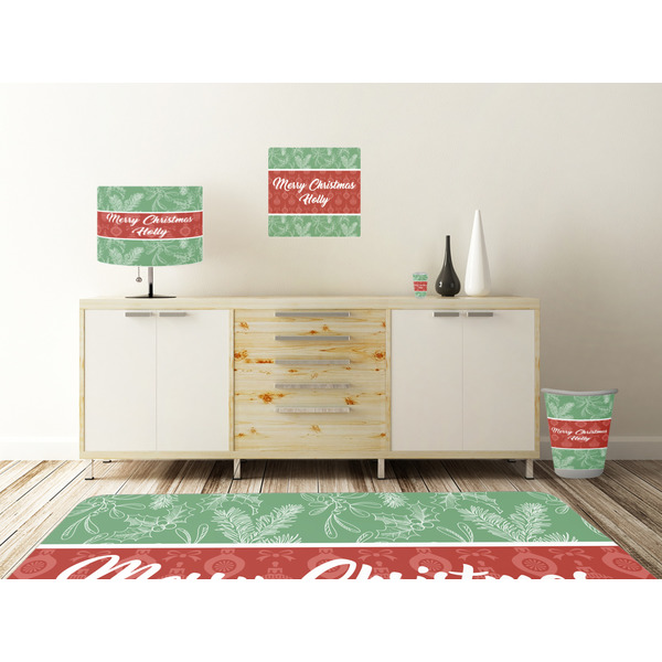 Christmas Holly Square Wall Decal Wooden Desk