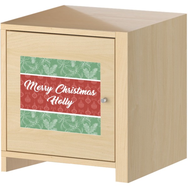 Christmas Holly Square Wall Decal on Wooden Cabinet