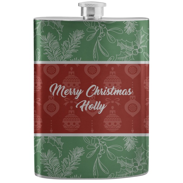 Custom Christmas Holly Stainless Steel Flask (Personalized)