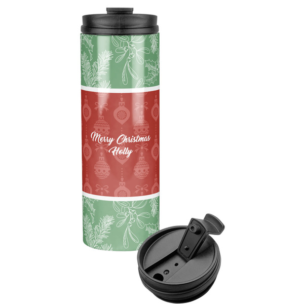 Custom Christmas Holly Stainless Steel Skinny Tumbler (Personalized)