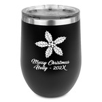 Christmas Holly Stemless Stainless Steel Wine Tumbler - Black - Double Sided (Personalized)