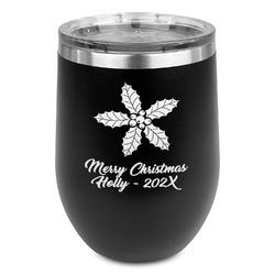Christmas Holly Stemless Stainless Steel Wine Tumbler - Black - Double Sided (Personalized)