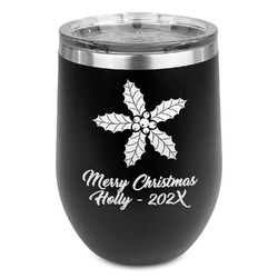 Christmas Holly Stemless Stainless Steel Wine Tumbler - Black - Single Sided (Personalized)