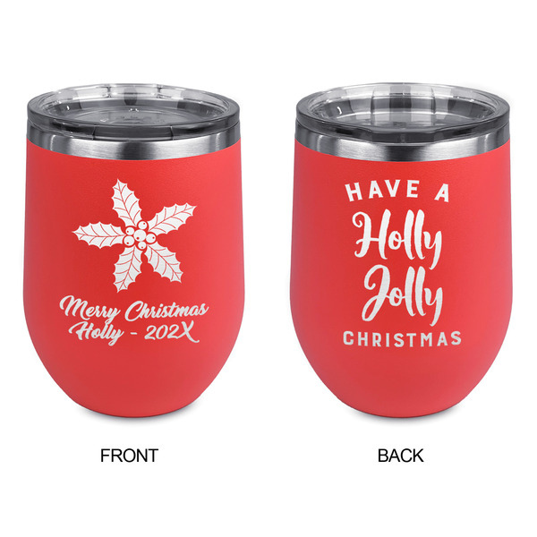 Christmas Holly Stainless Wine Tumblers - Coral - Double Sided - Approval