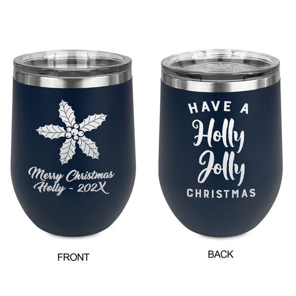 Christmas Holly Stainless Wine Tumblers - Navy - Double Sided - Approval