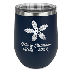Christmas Holly Stemless Stainless Steel Wine Tumbler (Personalized)