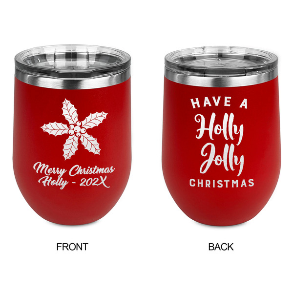 Christmas Holly Stainless Wine Tumblers - Red - Double Sided - Approval