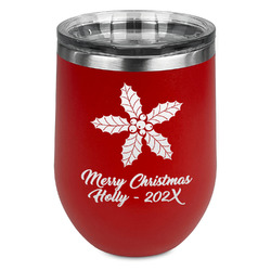 Christmas Holly Stemless Stainless Steel Wine Tumbler - Red - Double Sided (Personalized)