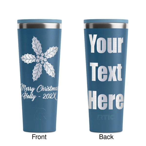 Christmas Holly Steel Blue RTIC Everyday Tumbler - 28 oz. - Front and Back