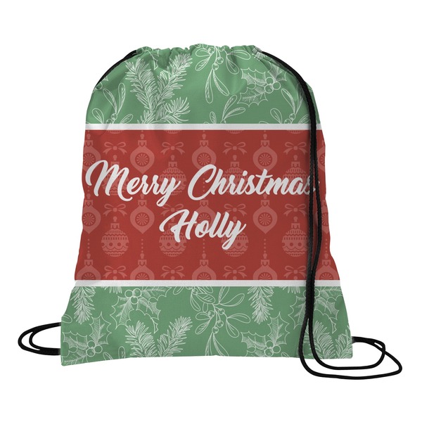Custom Christmas Holly Drawstring Backpack - Medium (Personalized)