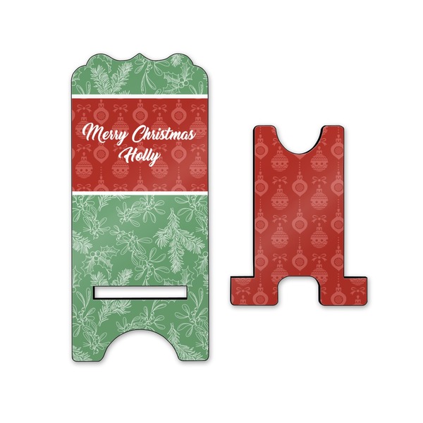 Christmas Holly Stylized Phone Stand - Front & Back - Small