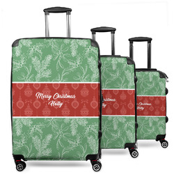 Christmas Holly 3 Piece Luggage Set - 20" Carry On, 24" Medium Checked, 28" Large Checked (Personalized)