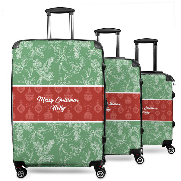 Custom Christmas Holly 3 Piece Luggage Set - 20" Carry On, 24" Medium Checked, 28" Large Checked (Personalized)