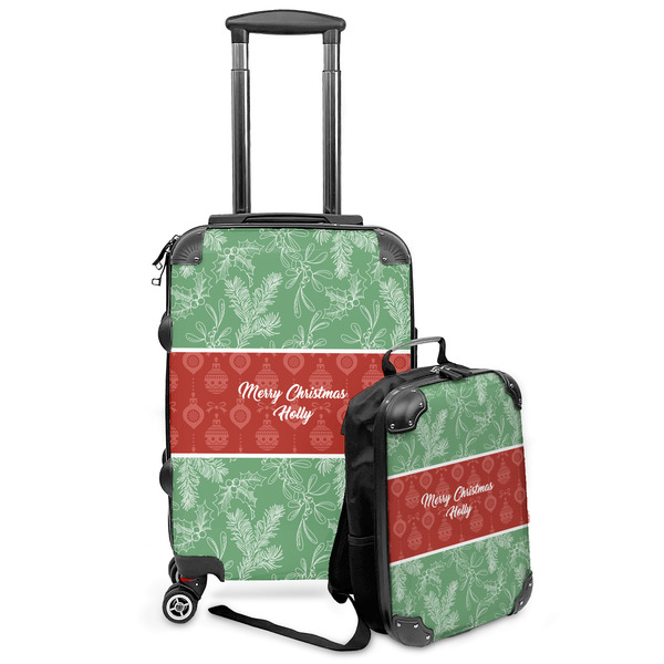 Custom Christmas Holly Kids 2-Piece Luggage Set - Suitcase & Backpack (Personalized)
