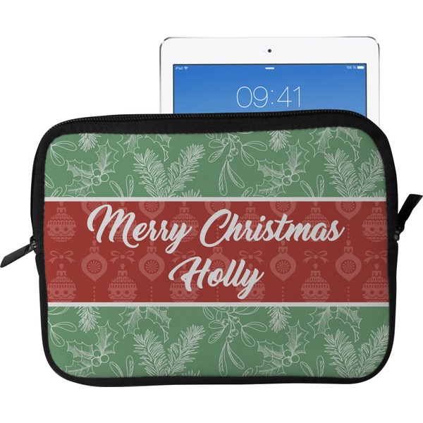 Custom Christmas Holly Tablet Case / Sleeve - Large (Personalized)