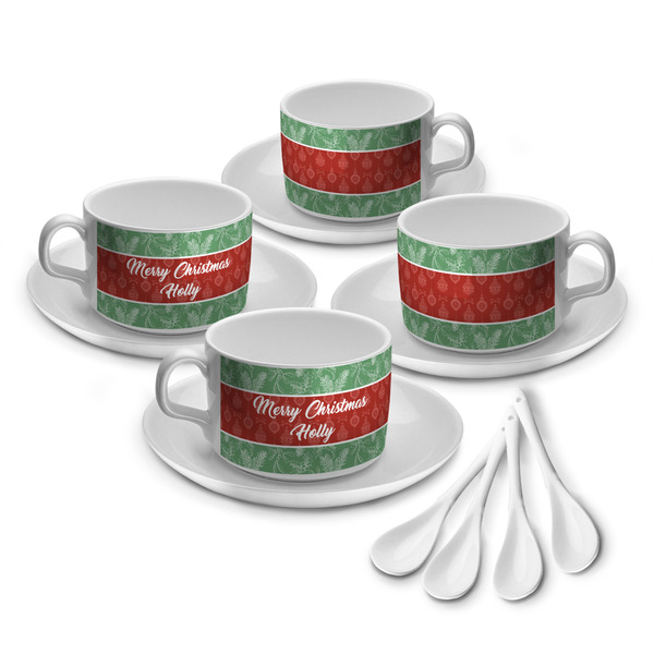 Custom Christmas Holly Tea Cup - Set of 4 (Personalized)
