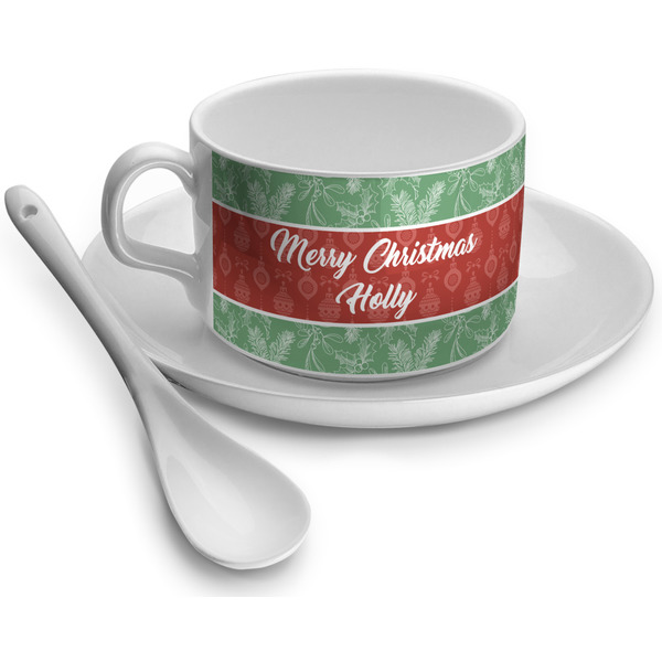 Custom Christmas Holly Tea Cup - Single (Personalized)