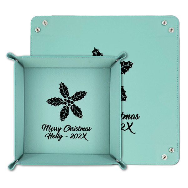 Christmas Holly Teal Faux Leather Valet Trays - PARENT MAIN