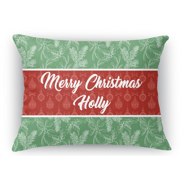 Custom Christmas Holly Rectangular Throw Pillow Case - 12"x18" (Personalized)