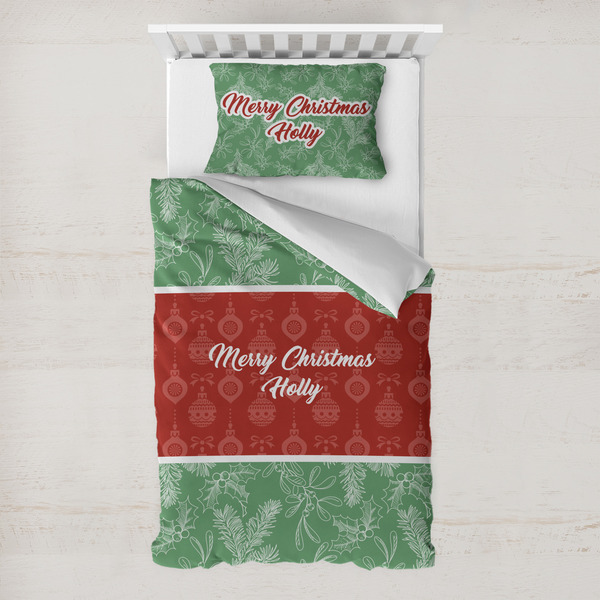 Custom Christmas Holly Toddler Bedding Set - With Pillowcase (Personalized)