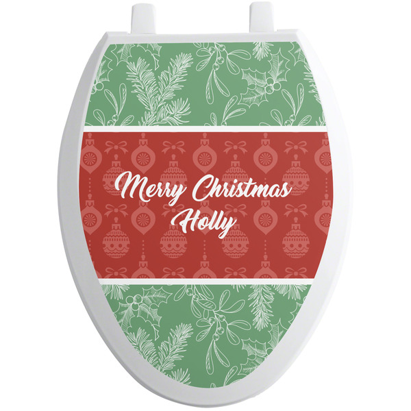Custom Christmas Holly Toilet Seat Decal - Elongated (Personalized)