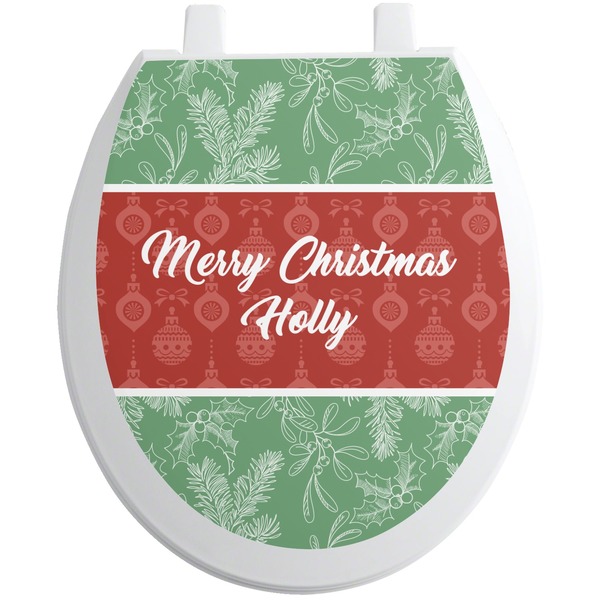 Custom Christmas Holly Toilet Seat Decal - Round (Personalized)