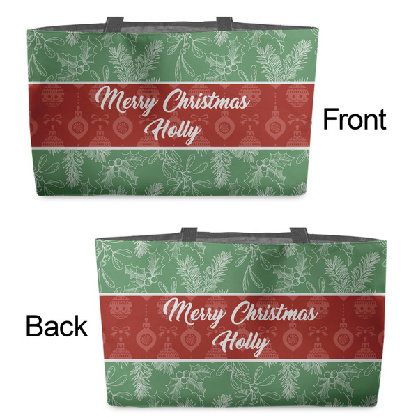 Christmas Holly Tote w/Black Handles - Front & Back Views