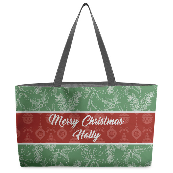Custom Christmas Holly Beach Totes Bag - w/ Black Handles (Personalized)