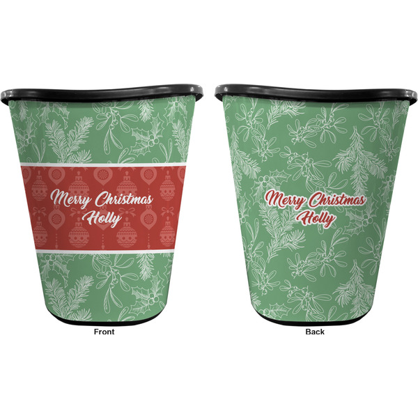 Christmas Holly Trash Can Black - Front and Back - Apvl