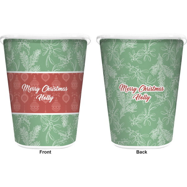 Christmas Holly Trash Can White - Front and Back - Apvl