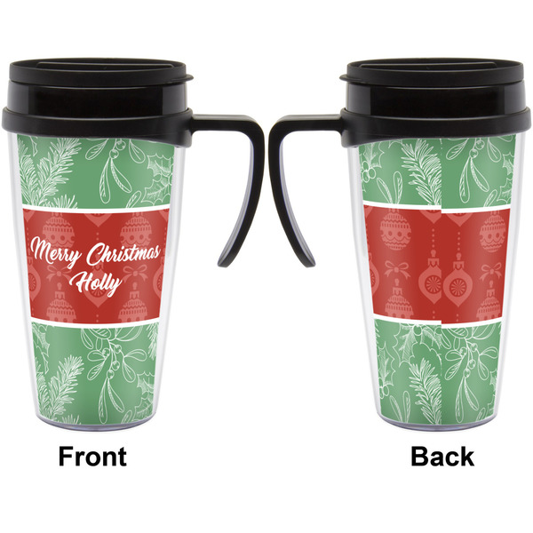 Christmas Holly Travel Mug with Black Handle - Approval