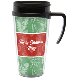 Christmas Holly Acrylic Travel Mug with Handle (Personalized)