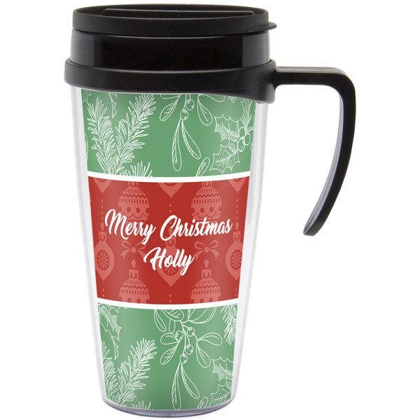 Custom Christmas Holly Acrylic Travel Mug with Handle (Personalized)